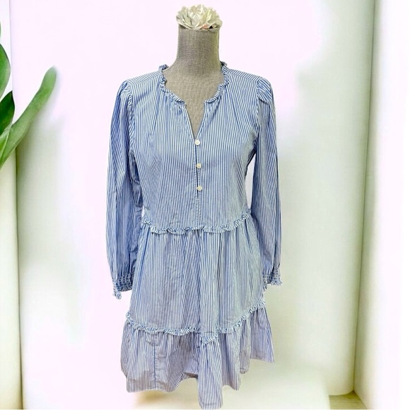 J. Crew Striped mini blue and white l dress with ruffle trim size 8